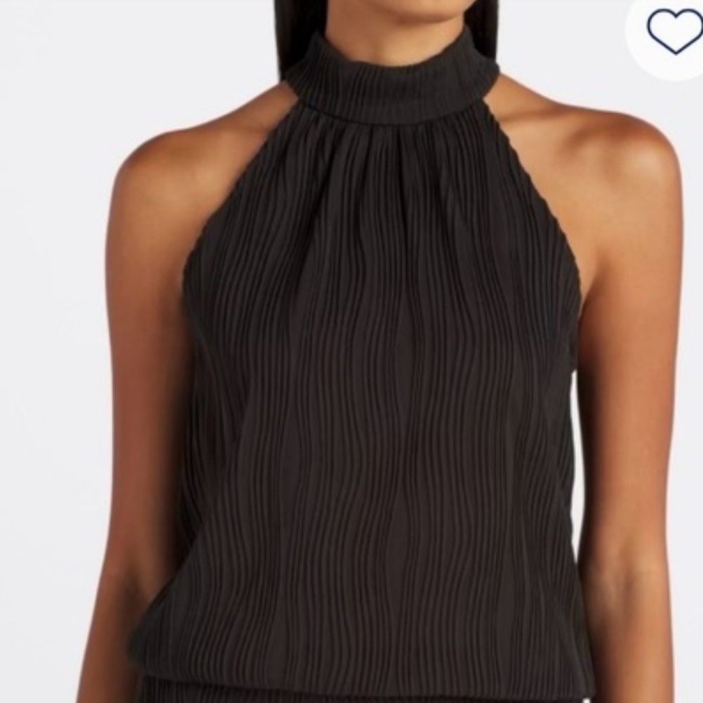DECKER Black Plissé Pleated Halter Top  Size M